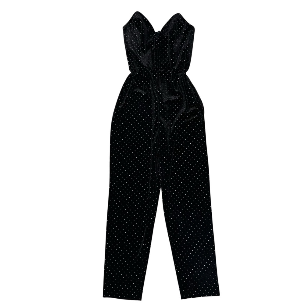 Amanda Uprichard Gold Studded Black Velvet Jumpsuit Like New